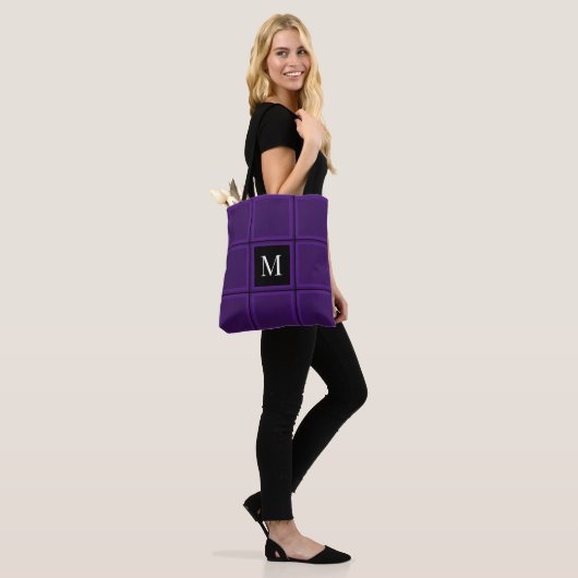 Tote Bag Clair Royal violet rayé personnalisé unique initia (Sur le modèle)