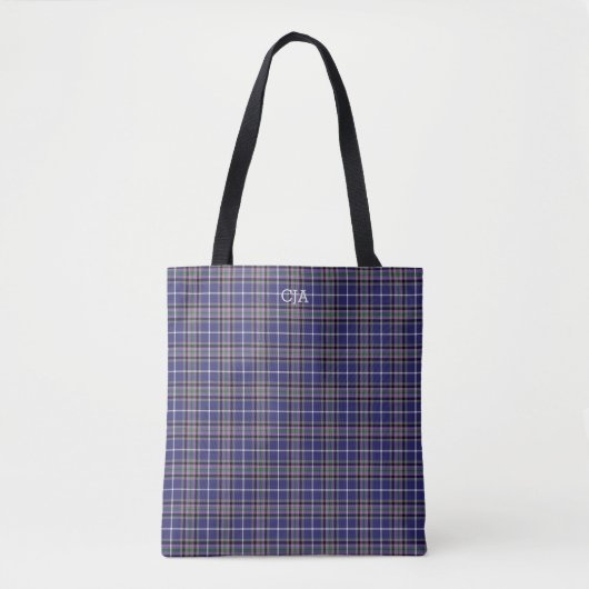 Tote Bag Clan bleu plaid Alexander Tartan Monogramme (Devant)