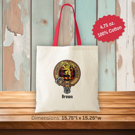 Tote Bag Clan Brown Crest sur Tartan