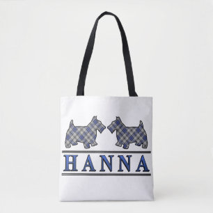 Tote Bag Clan Hannay Hanna Scottie Dogs Tartan Plaid