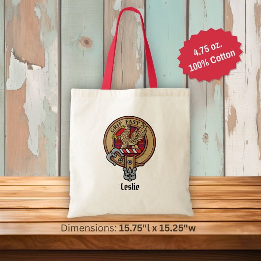 Tote Bag Clan Leslie Crest sur Red Tartan