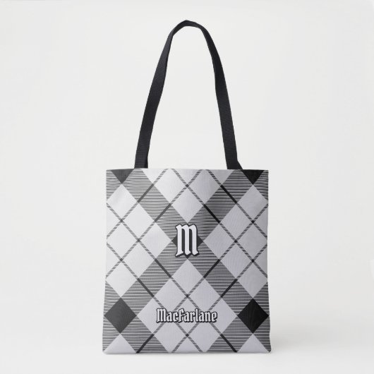 Tote Bag Clan MacFarlane Tartan noir et blanc (Devant)