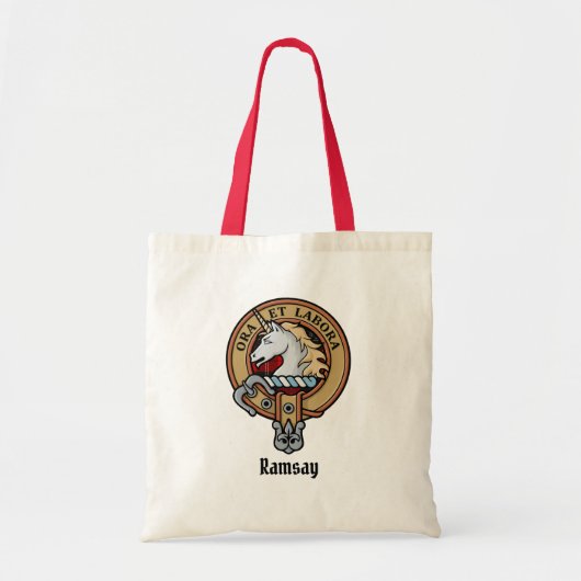 Tote Bag Clan Ramsay Crest sur Red Tartan (Devant)