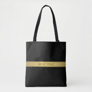 Tote Bag Classé Faux Gold Stripe & Black Arrière - plan ou 