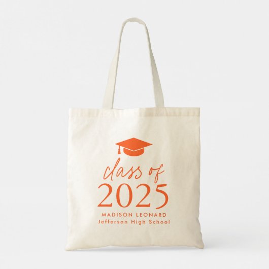 Tote Bag Classe moderne de 2025 Orange Script Graduation (Dos)