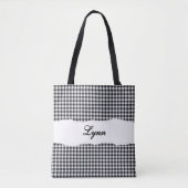 Tote Bag Classic Black & White Gingham | Personalized Name (Devant)