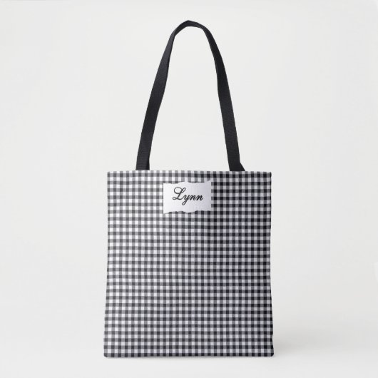 Tote Bag Classic Black & White Gingham | Personalized Name (Devant)