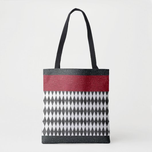 Tote Bag Classic noir blanc rouge arlequin Jacquard diamant (Devant)