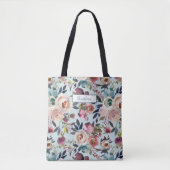 Tote Bag Classic Nommé Dusty Vert Bleu Rose Floral (Devant)