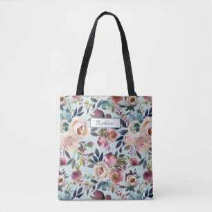 Tote Bag Classic Nommé Dusty Vert Bleu Rose Floral