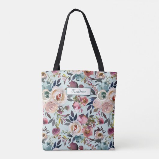 Tote Bag Classic Nommé Dusty Vert Bleu Rose Floral (Dos)