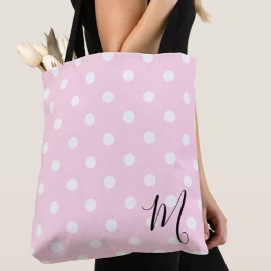 Tote Bag Classic Pink Polka Dots Pattern Shopping