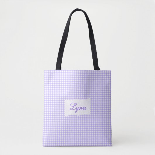 Tote Bag Classic Purple & White Gingham | Personalized Name (Devant)