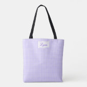 Tote Bag Classique Gingham Violet & Blanc | Nom Personnalis (Dos)