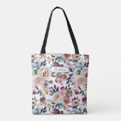 Tote Bag Classique Nommé Crème Bleu Rose Bleu Vert Floral (Dos)