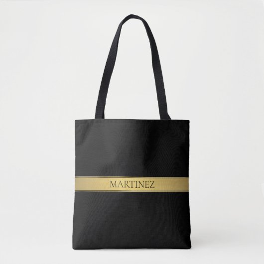 Tote Bag Classy Faux Gold Stripe & Black Arrière - plan ou  (Devant)