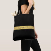 Tote Bag Classy Faux Gold Stripe & Black Arrière - plan ou  (De près)