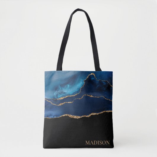 Tote Bag Classy Marine Bleu Parties scintillant Or Noir Pré (Devant)
