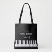 Tote Bag Clavier de piano et texte personnalisable noir et  (Devant)