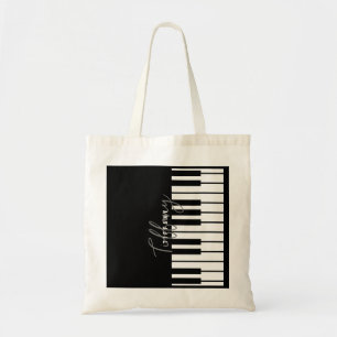 Tote Bag Clavier de piano noir et blanc moderne Monogramme