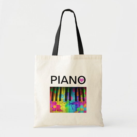 Tote Bag Clavier et notes pour piano Rainbow coloré (Devant)