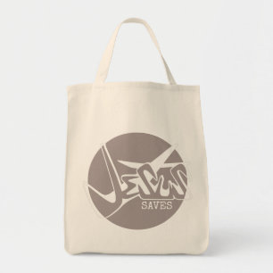 Tote Bag CLAY GREY Jesus Saves Graffiti