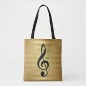 Tote Bag Clé en argent noir monogramme sur bandes d'or (Devant)