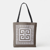 Tote Bag Clé grecque Motif blanc et design Brown (Dos)