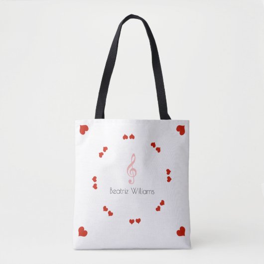 Tote Bag clé treble & coeur d'amour avec nom, musique (Devant)