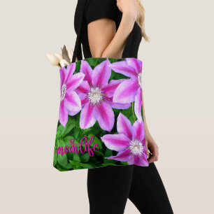 Tote Bag Clematis rose fleurs vert botanique momlife
