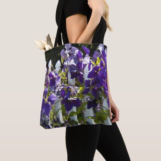 Tote Bag Clématite Violette sur Clôture Blanche Florale (De près)