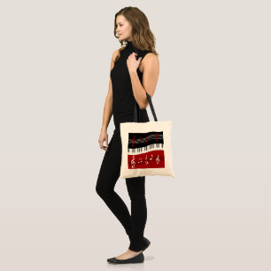Tote Bag Clés et notes blanches noires rouges élégantes de