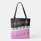 Tote Bag Clés et notes pour piano noir blanc rose élégant (Dos)