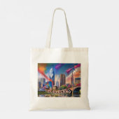 Tote Bag Cleveland Skyline Art Abstrait (Dos)