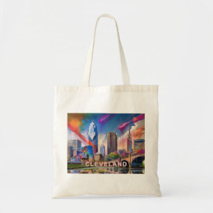Tote Bag Cleveland Skyline Art Abstrait