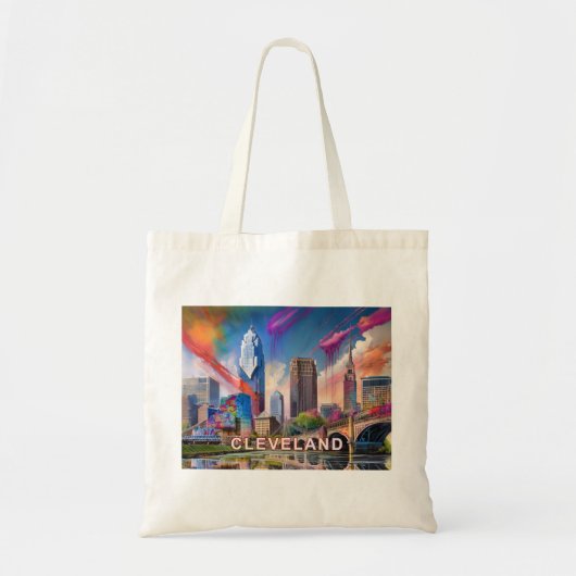 Tote Bag Cleveland Skyline Art Abstrait (Devant)
