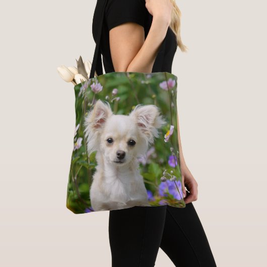 Tote Bag Client crème aux cheveux longs mignon de chiot de (De près)