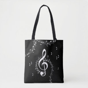 Tote Bag Climacic G Clef Musique blanche sur le noir