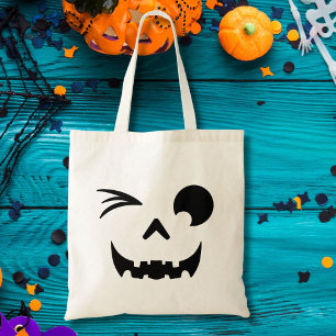 Tote Bag Clin d'œil Citrouille Jack O Lantern Visage Hallow