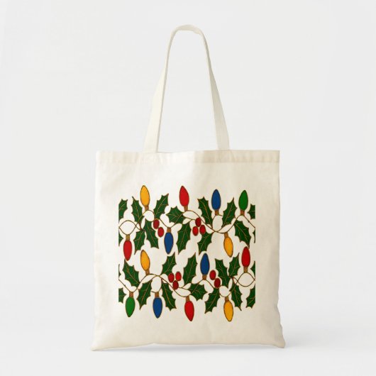 Tote Bag Cloisonne Art Christmas Lights and Holly (Devant)