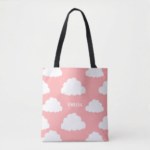 Tote Bag Clouds blancs Motif rose vif personnalisé