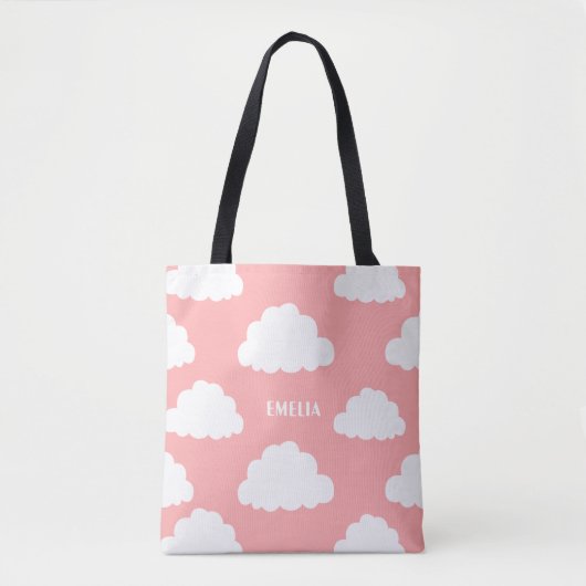 Tote Bag Clouds blancs Motif rose vif personnalisé (Devant)