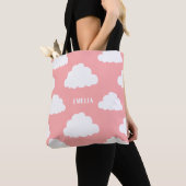 Tote Bag Clouds blancs Motif rose vif personnalisé (De près)