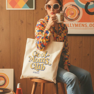 Tote Bag Club des mamans cool Typography jaune et bleu rétr