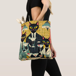 Tote Bag Club Martini Cat Noir Futuriste Rétro
