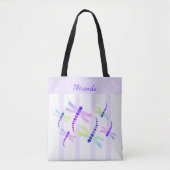 Tote Bag Cluster de libellules | Bandes violettes et blanch (Devant)