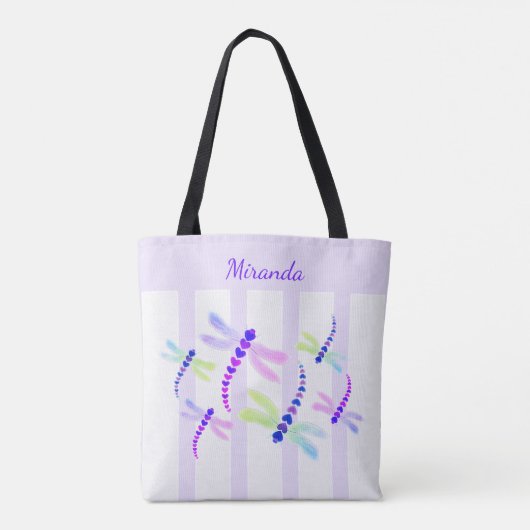 Tote Bag Cluster de libellules | Bandes violettes et blanch (Dos)
