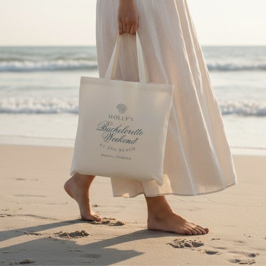 Tote Bag Coastal Blue Seashell Bachelorette