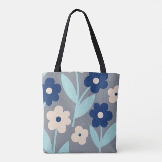 Tote Bag Coastal Calm Florals | Indigo & Turquoise pattern (Dos)