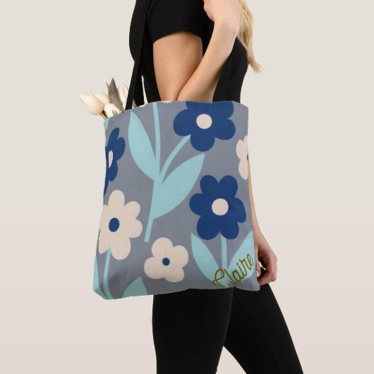 Tote Bag Coastal Calm Florals | Indigo & Turquoise pattern (De près)